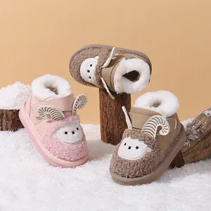 Baby Cartoon Sheep Snow Boots Winter Warm Plush Lining Soft Sole Toddler First Walkers Shoes Velcro Infant Winter Booties