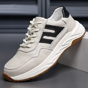 Baskets en Cuir de Vachette de Première Couche pour Hommes Chaussures Décontractées Antidérapantes Résistantes à l'Usure