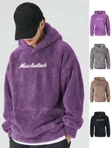 Ανδρικό Βαρύ Φούτερ Sherpa Fleece Με Κουκούλα Κεντημένα Γράμματα Μονόχρωμο Ζεστό Athleisure Top Για Φθινόπωρο Χειμώνα