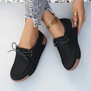 Zapatos de lona de malla negra para mujer con suelas gruesas y transpirables, casual.