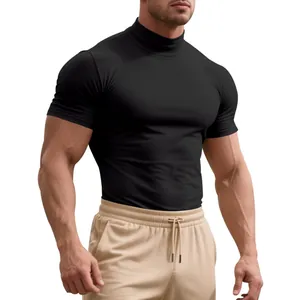 Men's high-neck sports compression shirt, breathable tight-fit short-sleeve fitness tee