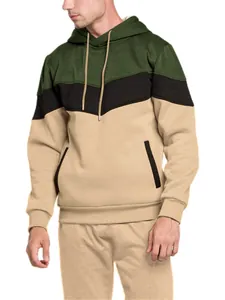 Detail view of men's three-color block hoodie suit for autumn and winter sports