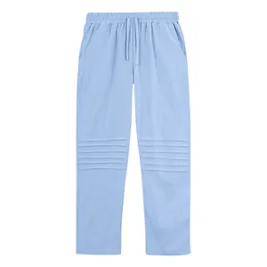 Pantalon d'été en lin bleu clair pour homme avec détails plissés originaux au genou