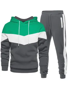 Men's three-color patchwork hoodie and sweatpants tracksuit set for autumn and winter