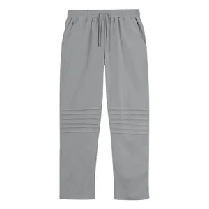 Pantalon ample en lin gris pour homme avec détails plissés et taille à cordon serrage