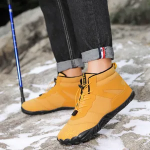 Warm yellow high-top snow boots with thick fleece lining and durable anti-slip rubber sole