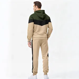 Men's Winter Fleece Lined Activewear Set Colorblock Hooded Sweatshirt And Sweatpants Top And Bottom Casual Tracksuit