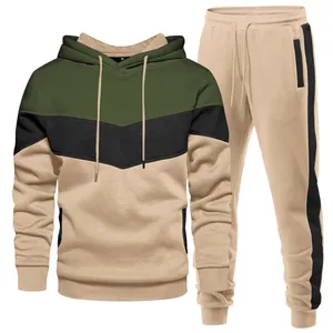 Men's 3-color block hoodie and joggers set for autumn winter athletic wear