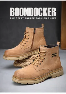 Classic men's brown leather work boots with side zipper and rugged anti-slip sole