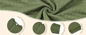 Macro detail view of olive green heavy jacquard texture long sleeve Henley shirt for men