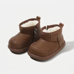 Toddler Kids Baby Snow Boots Warm Faux Fur Lining Synthetic Leather Side Zipper Winter Outdoor Non-Slip Ankle Boots