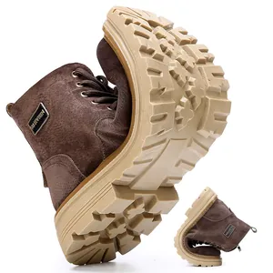 Stivali Martin in pelle marrone flessibili per uomo con suole spesse e zip laterale.