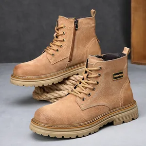 Bottines Martin robustes en cuir sable pour homme avec fermeture éclair latérale et semelle