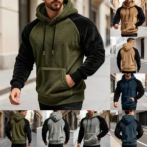 Herren Farbblock Polarfleece Hoodie Raglanärmel Pullover Oberteil Mit Kordelzug Kapuze Kängurutasche Thermofleece Sweatshirt Für Herbst Winter