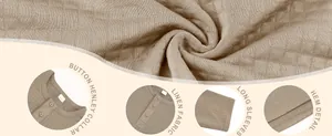 Detail view of men's vintage Henley shirt showing linen fabric and jacquard texture.