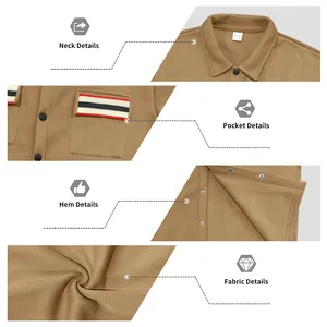 Gedetailleerde weergave van het heren fleece gevoerd werkjasje in de klassieke kleur tan