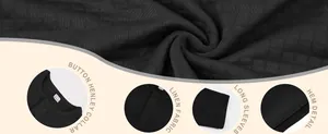 Close-up detail showing the black jacquard textured fabric and button Henley collar of this shirt