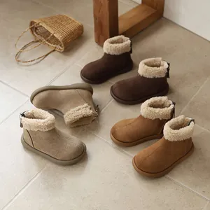 Stivaletti per Bambini in Finta Pelle Scamosciata Rétro Francese Foderati in Pelliccia Inverno Caldi Scarpe Antiscivolo Ragazzi Ragazze