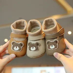 Winter Baby Boys Girls Soft Sole Walker Shoes Fleece Lined Warm Sock Shoes Cartoon Bear Hook And Loop Infant Toddler First Walkers