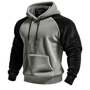 Detailaufnahme Herren-Fleece-Hoodie mit Raglanärmeln und Kontrastfarben Grau-Schwarz