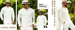 Men's slim fit waffle knit Henley shirt in white with textured jacquard detail