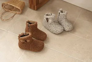 Stylish winter fuzzy fleece snow boots for baby girls available in brown and grey colors