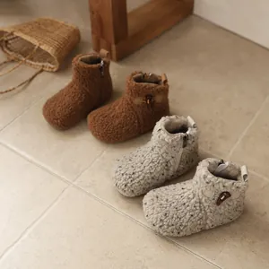 Girl's Winter Plush Boots Warm Faux Fur Lining Side Zipper Toddler Snowflake Sherpa Boots Anti-slip Fleece Outdoor Cotton Shoes