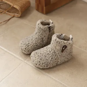 Warm toddler girls fleece snow boots with toggle button and side zipper design