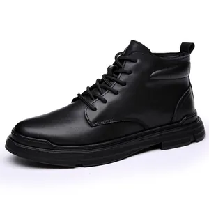 Bottines Martin classiques en cuir véritable noir pour hommes de style britannique