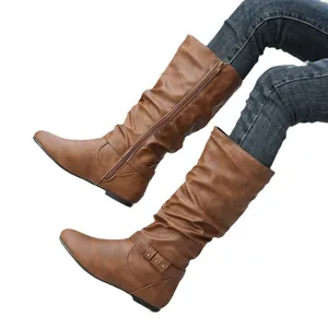 Stilvolle trendy braune Western Cowboy Ritterstiefel mit Reißverschluss für Damen