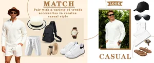 Styling ideas for men's white waffle knit Henley shirt in a casual outfit look