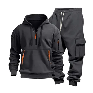 Vue détaillée de l'ensemble de survêtement tactique en polaire pour hommes avec zips orange