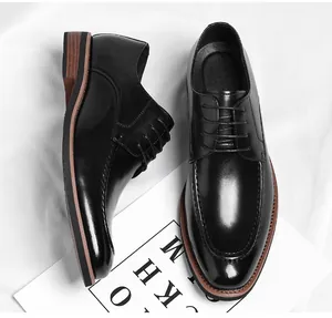 Zapatos Derby clásicos de cuero negro para hombre, ideales para oficina y bodas