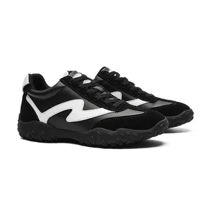 Men's lightweight black and white racing sneakers with 7cm platform sole.