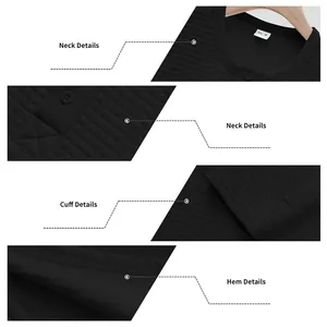 Detailed views of neck, cuff, and hem on a black jacquard grid men's sweatshirt