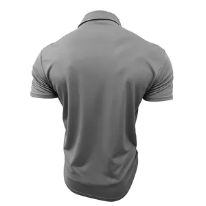 Detailed back view of a grey slim fit short-sleeved quick-dry sports polo shirt