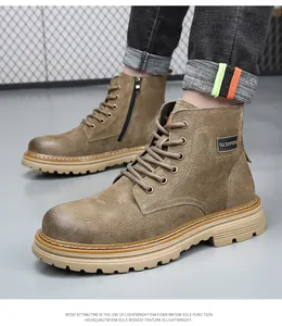 Close-up of men's leather Martin boots with lightweight EVA foam sole for comfort
