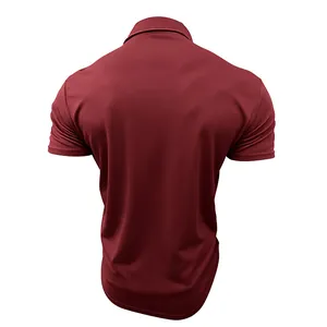 Rear view of a burgundy slim-fit quick-dry short-sleeved polo shirt for men.