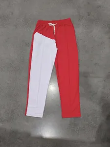 Pantaloni casual uomo bicolore rosso e bianco, stile hip-hop, gamba dritta, piatto
