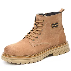 Professional men's tan suede Martin boots with British style laces and thick rubber sole