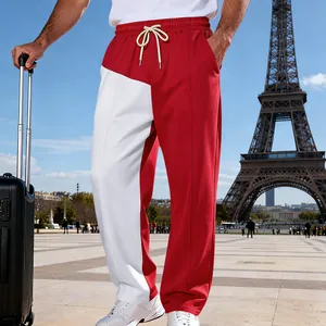 Pantaloni della tuta rilassati da uomo bicolore rosso e bianco per stile urbano.