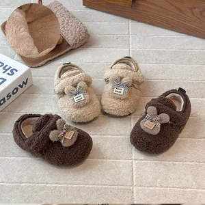Scarpe di Cotone in Peluche per Bambine con Orecchie di Coniglio Caldo Pile Foderato Invernale Antiscivolo Pantofole Morbide
