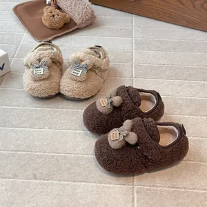 Scarpe di cotone peluche a forma di coniglio per bambine, calde calzature invernali foderate