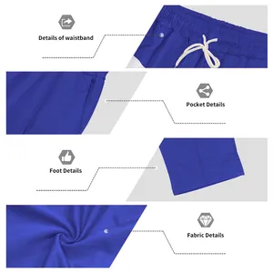 Dettagli ravvicinati di pantaloni casual blu che mostrano vita, tasche e tessuto.