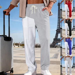 Pantaloni Casual Uomo Patchwork a Blocchi di Colore Gamba Dritta American High Street Hip Hop Traspirante con Coulisse Bottom