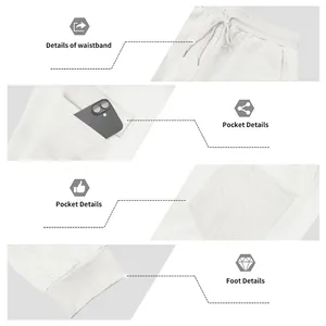 Dettagli di vita, tasche e polsini delle gambe dei pantaloni jogger in jacquard bianco
