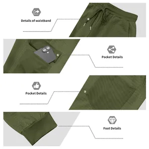 Viste dettagliate dei pantaloni jogger jacquard verde oliva pesante da uomo con tasche