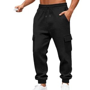 Pantaloni cargo da uomo in jacquard pesante con coulisse e tasche per sport.