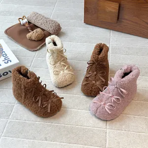 Stivali invernali per bambine stile Lolita con graziosi fiocchi e calda fodera in pile