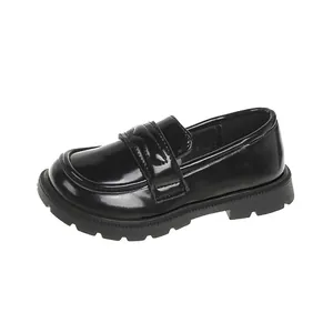 Klassische schwarze Leder-Loafer für Kinder mit weichen, rutschfesten Sohlen für Schule